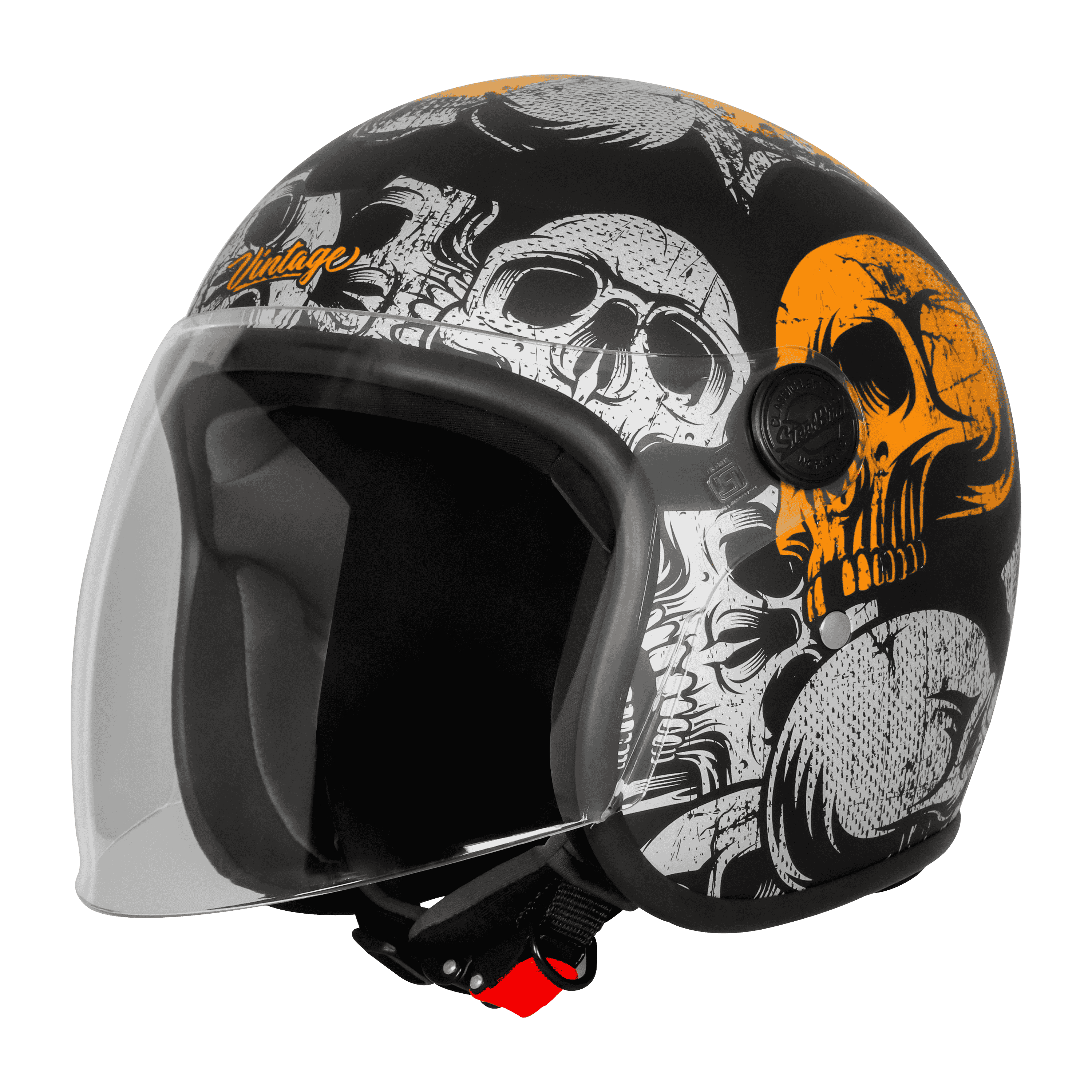 SBH-56 VINTAGE SKULL MAT BLACK WITH ORANGE